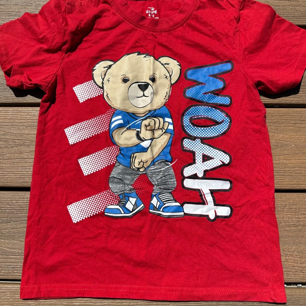 Slope Kids Boys Red Dabbing Bear Graphic T-Shirt Size 8/10 WOAH Tee